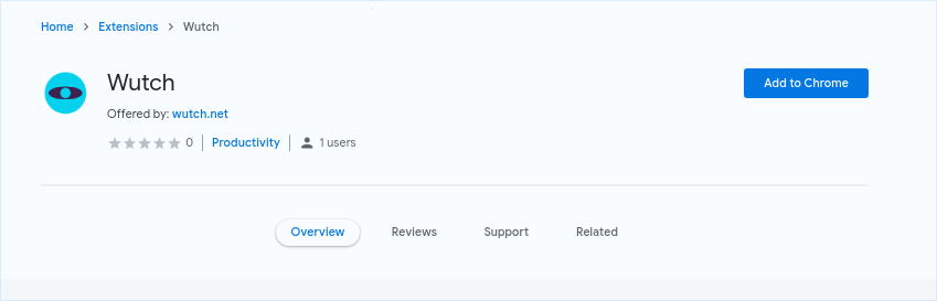 Screenshot of Wutch Chrome Extension page in Chrome Web Store