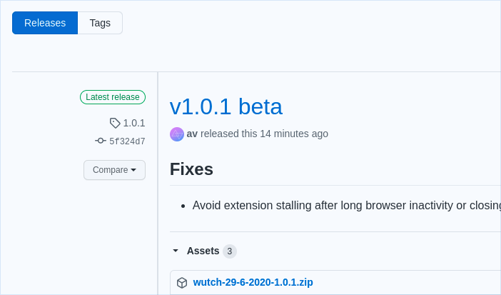 Screenshot of GitHub releases page