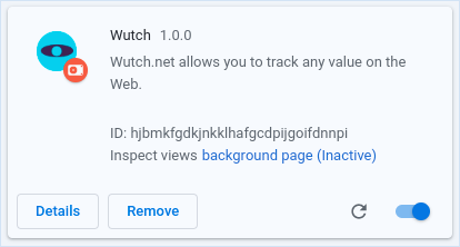 Screenshot of installed Wutch extension